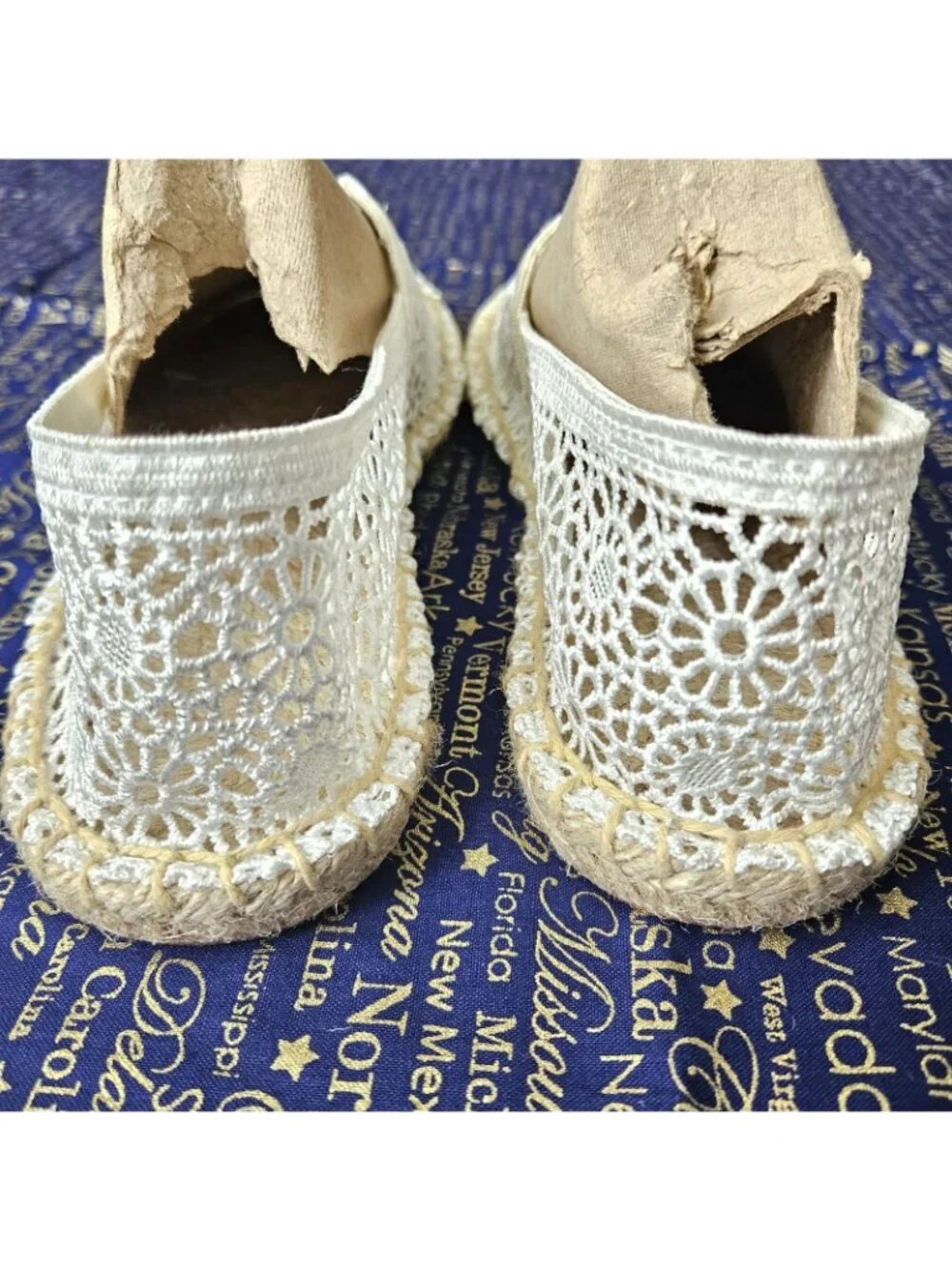 Alexis Leroy Crochet Espadrille Cream Slip-Ons Boho Vacation Shoes Size 40 New